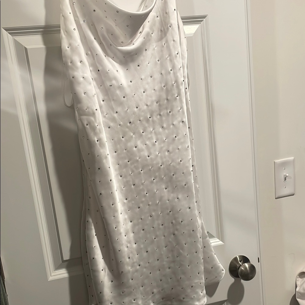Eloquii White Sleeveless Cowl Neck Slip Dress